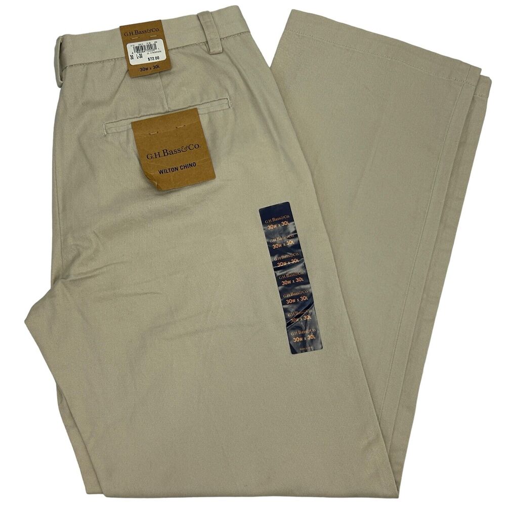 GH Bass Wilton Chino Pants Mens 30W x 29L Beige Khakis Flat Front Cotton
